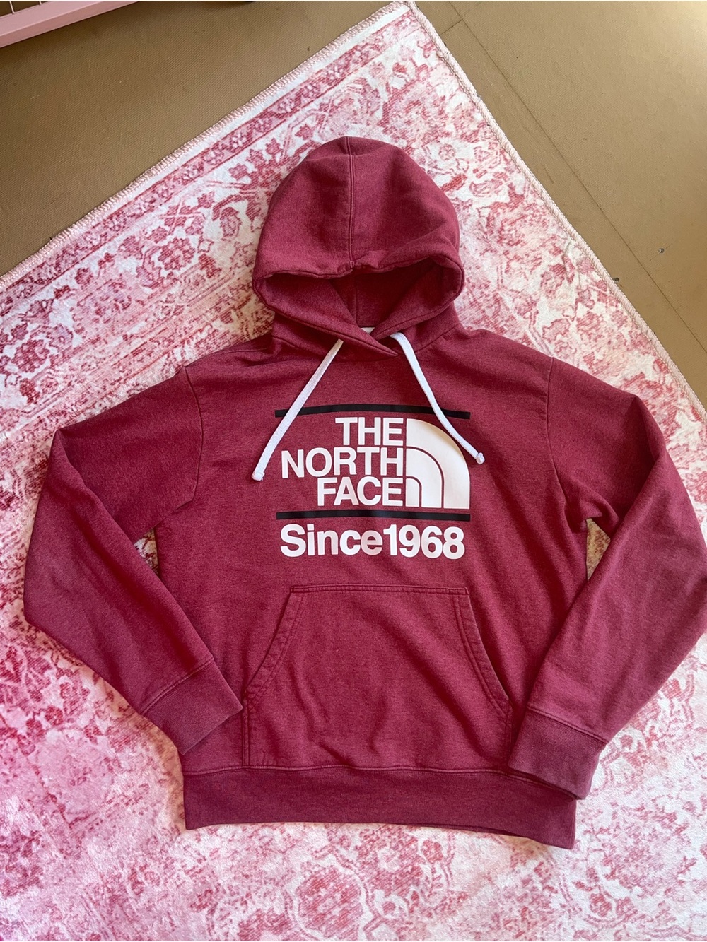 The North Face Maroon Pullover Hoodie with White Logo
